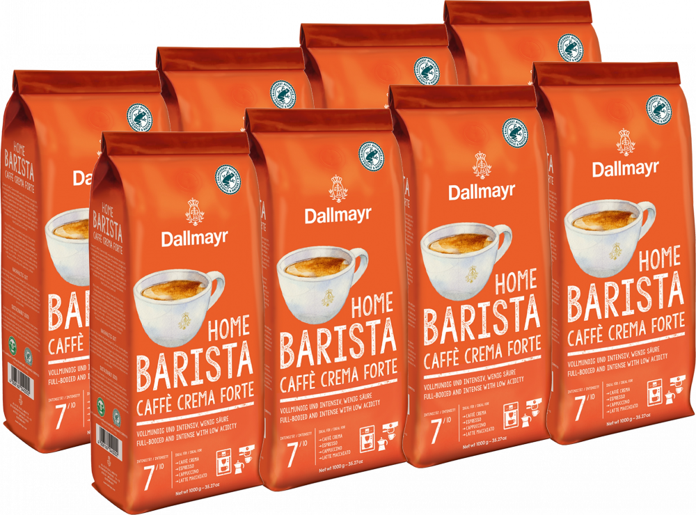 8x Kawa ziarnista Dallmayr Home Barista Crema Forte, 1kg