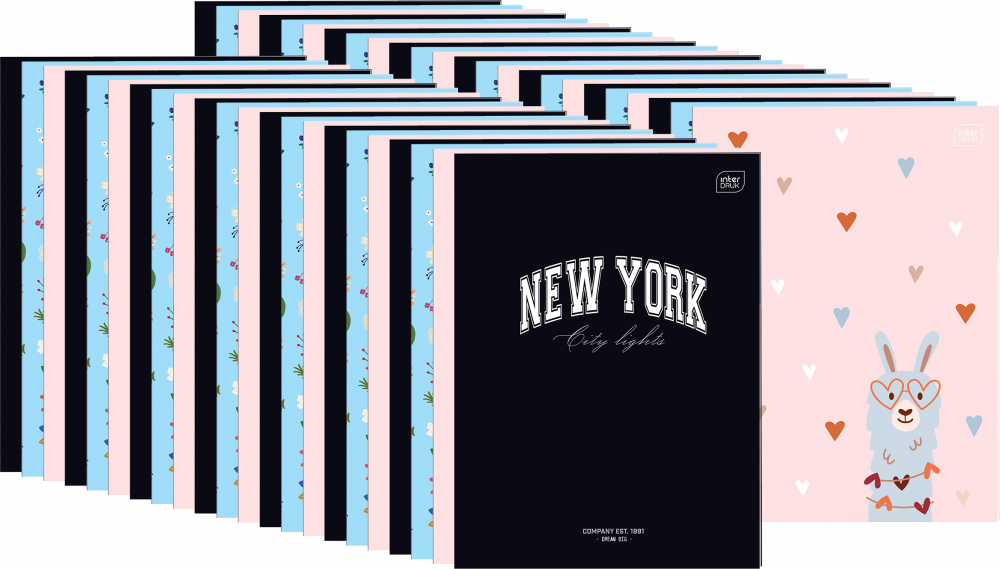 60x Zeszyt w kratkę Interdruk, A4, 32 kartki, mix wzorów