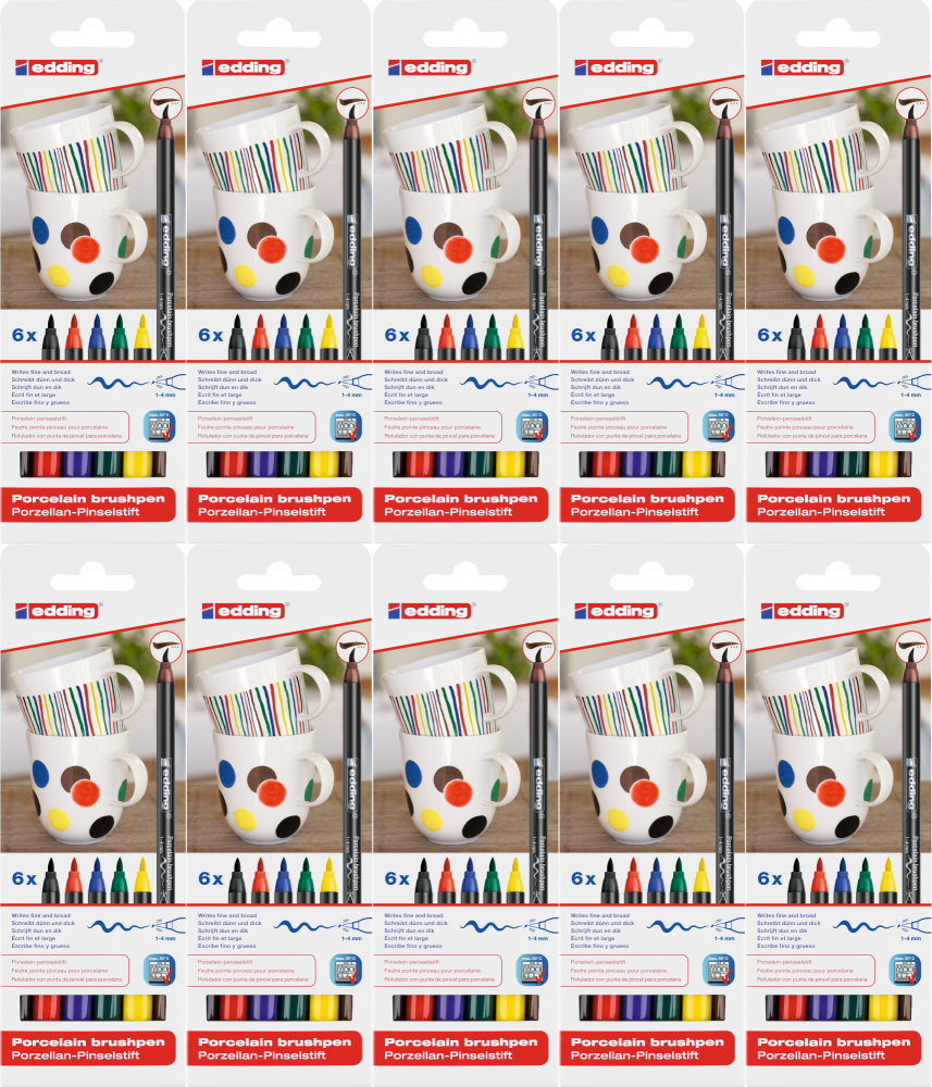 10x Pisak do powierzchni ceramicznych edding 4200, 1-4mm, 6 sztuk, mix kolorów