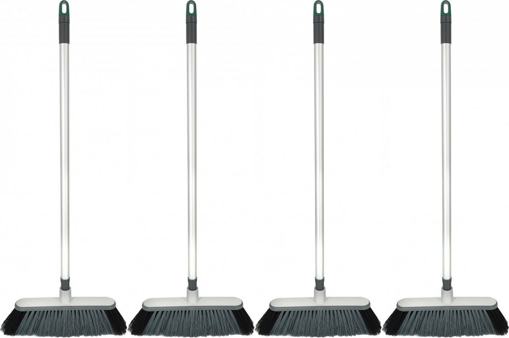 4x Miotła Eco Ego U-Collect, z trzonkiem teleskopowym 137cm, ekologiczna, szary