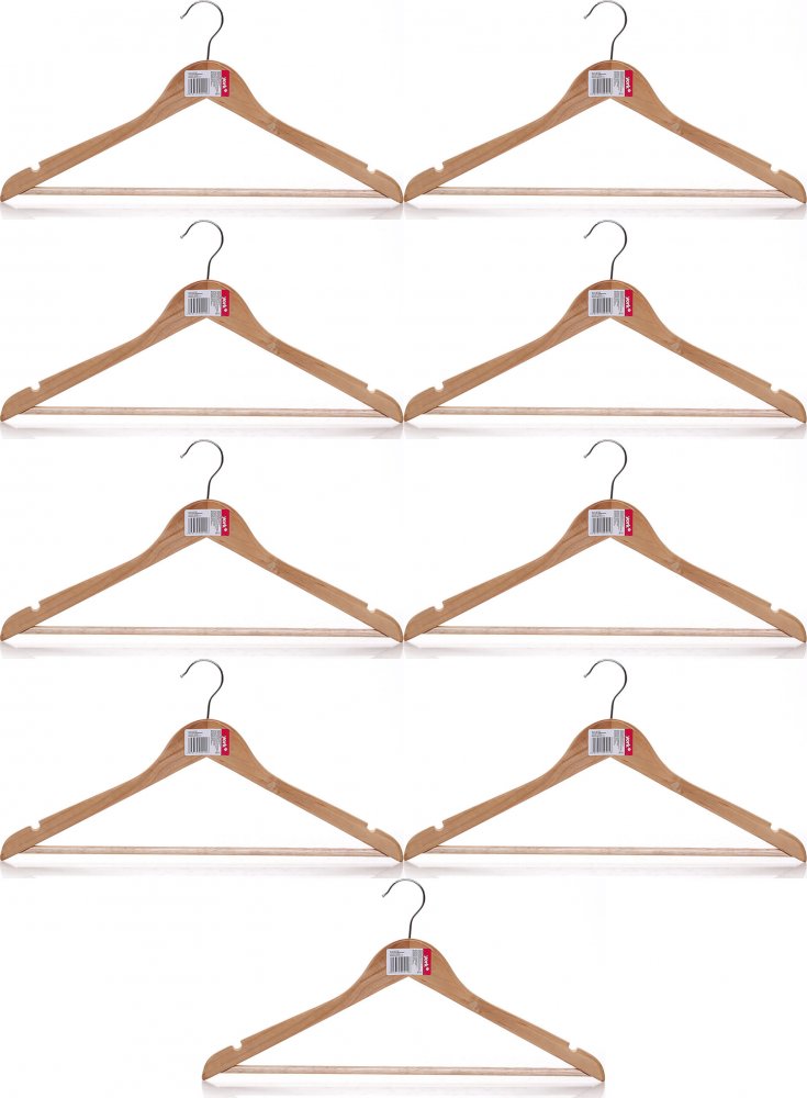 9x Wieszak drewniany na ubrania York, brązowy jasny