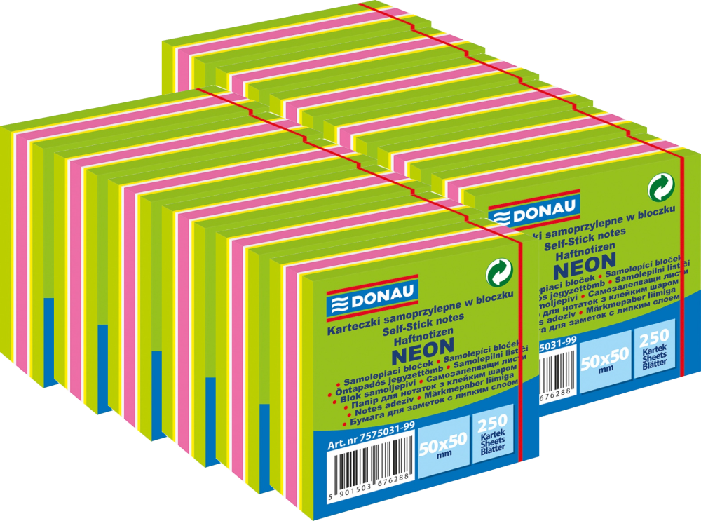 12x Karteczki samoprzylepne Donau, 50x50mm, 250 karteczek, neon-pastel, mix zielony
