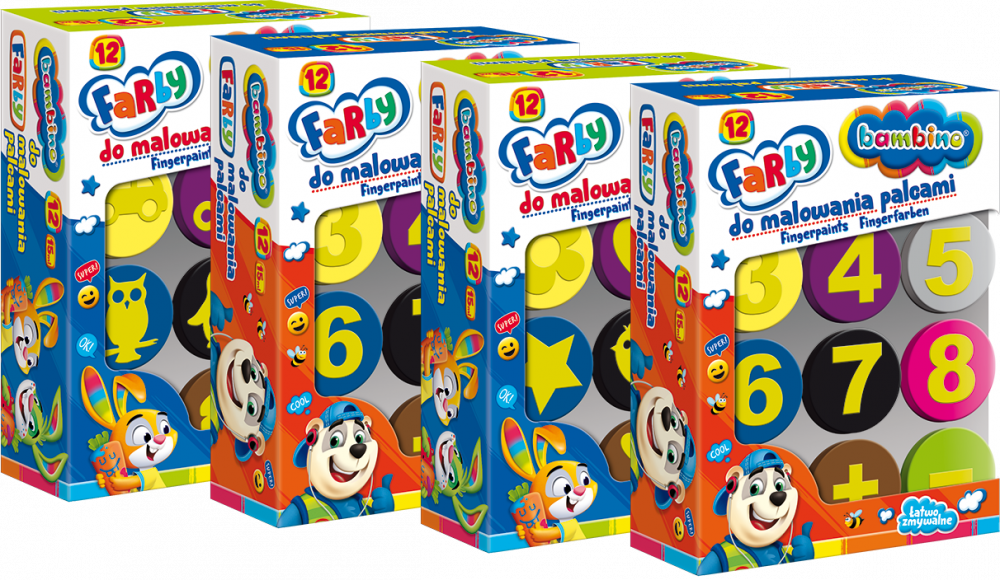 4x Farba do malowania palcami Bambino Zwierzaki Uczniaki, 15ml, 12 sztuk, mix kolorów