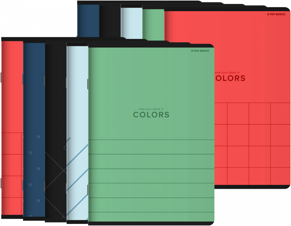 10x Zeszyt w kratkę TOP 2000 Colors, A5, 60 kartek, mix wzorów