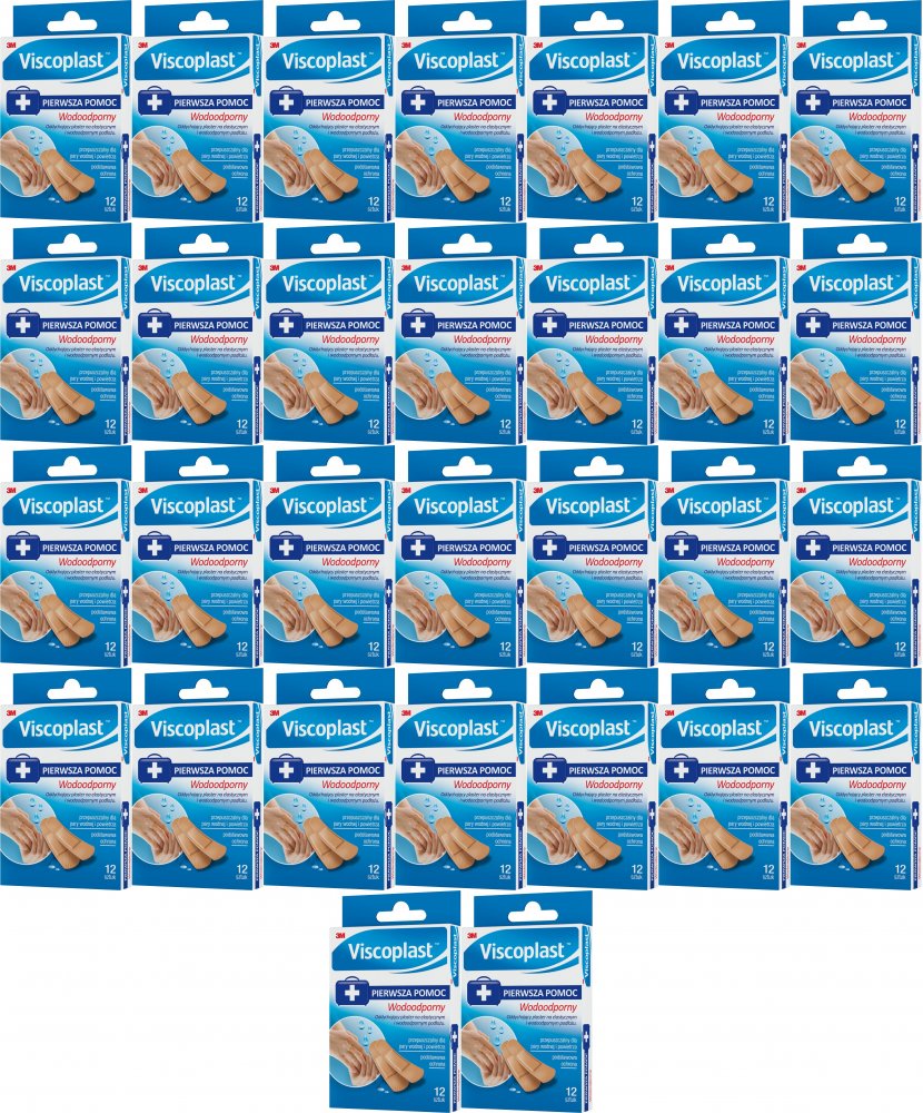 36x Zestaw plastrów opatrunkowych Viscoplast, wodoodporne, 12 sztuk, 2 rozmiary