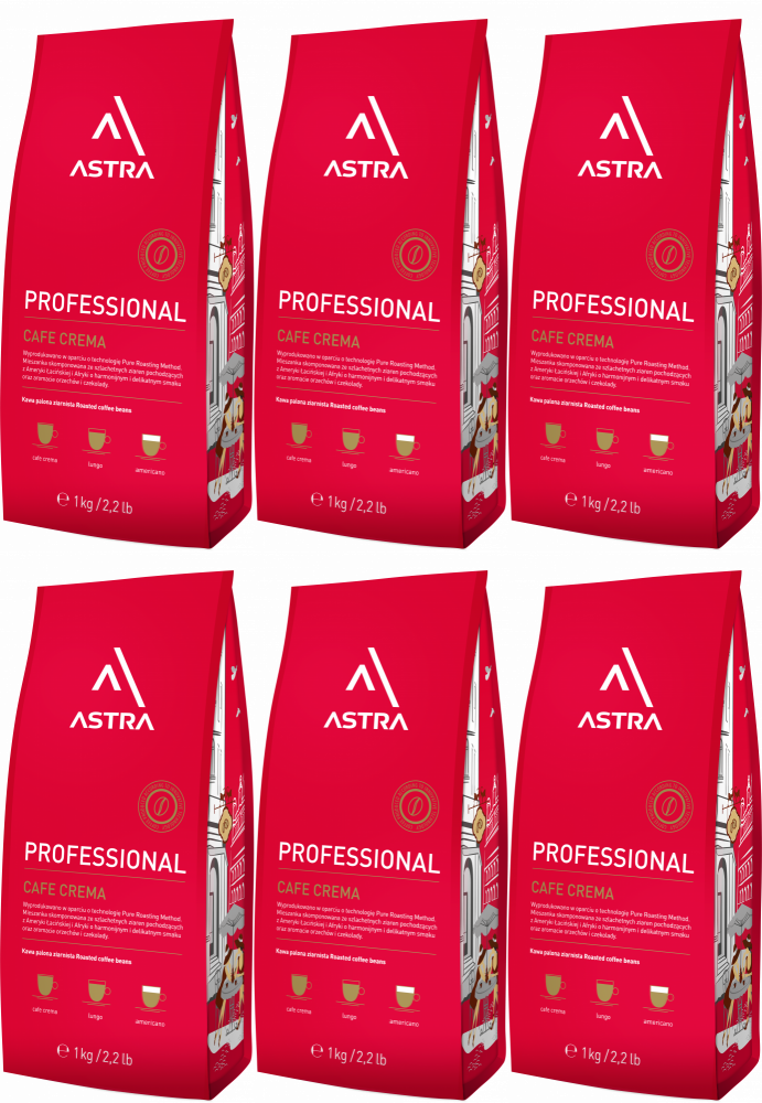 6x Kawa ziarnista Astra Professional Crema, 1kg
