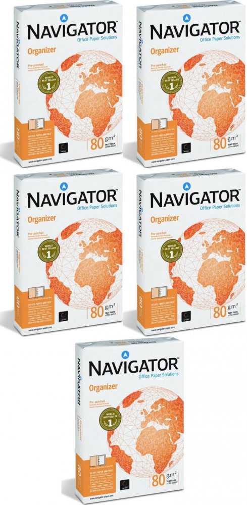 5x Papier do drukarki Navigator Organizer, A4, 80g/m2, 4 dziurki, 500 arkuszy, biały