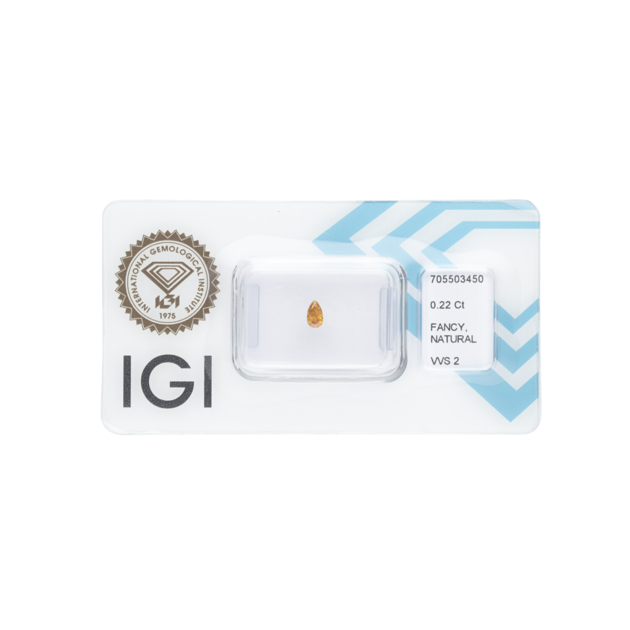 Diament naturalny 0,22 CT / Natural Fancy Intense Yellowish Orange / Pear Modified Brilliant / VVS2 / G - wysyłka 24 h! - Mennica Skarbowa