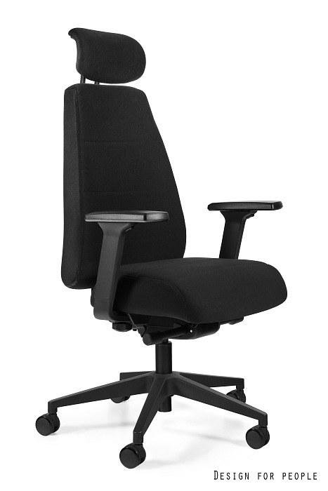 Fotel biurowy SIGMA, ergonomiczny, obrotowy, regulowane podłokietniki, tkanina, czarny