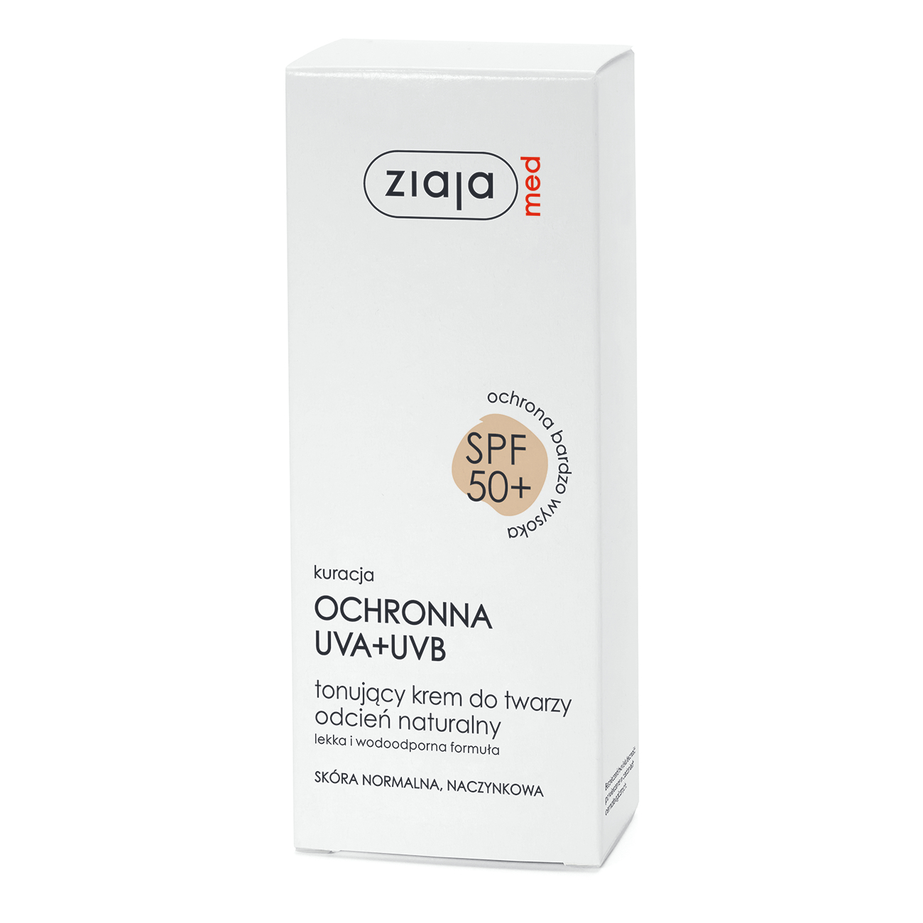 Ziaja med - kuracja ochronna spf 50+, tonujący krem do twarzy, odcień naturalny, 50 ml