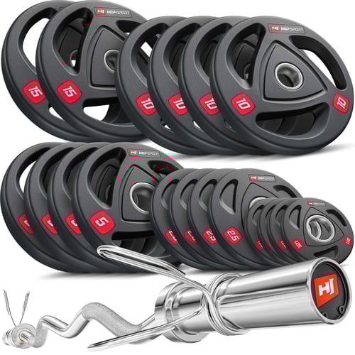 Kit d'haltères olympiques 114 kg avec barre de musculation 120 cm EZ et disques en fonte