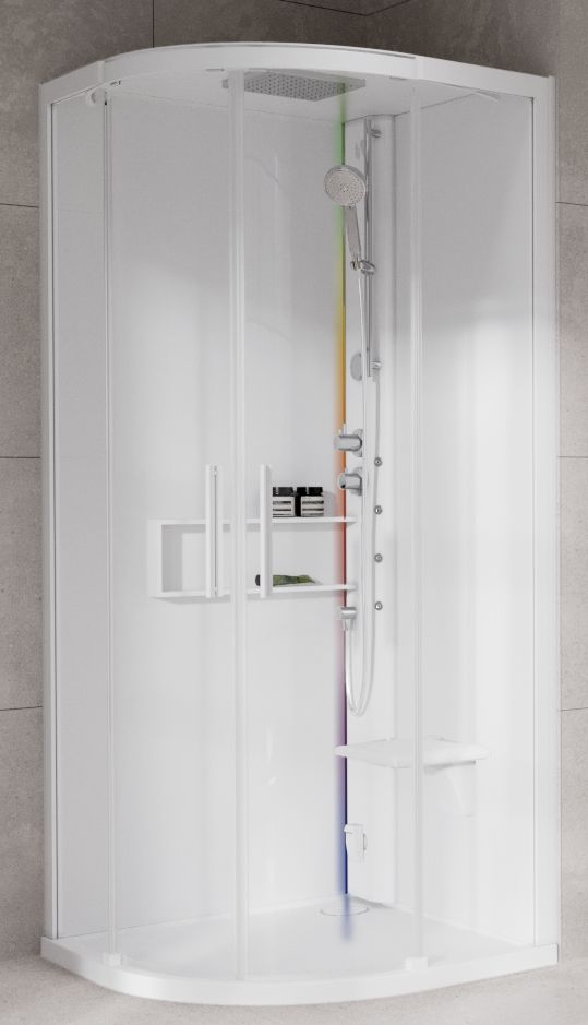 Novellini Glax 2 2.0 R kabina z hydromasażem 90x90 cm półokrągła parowa z brodzikiem total biała G22R99T5-1UU