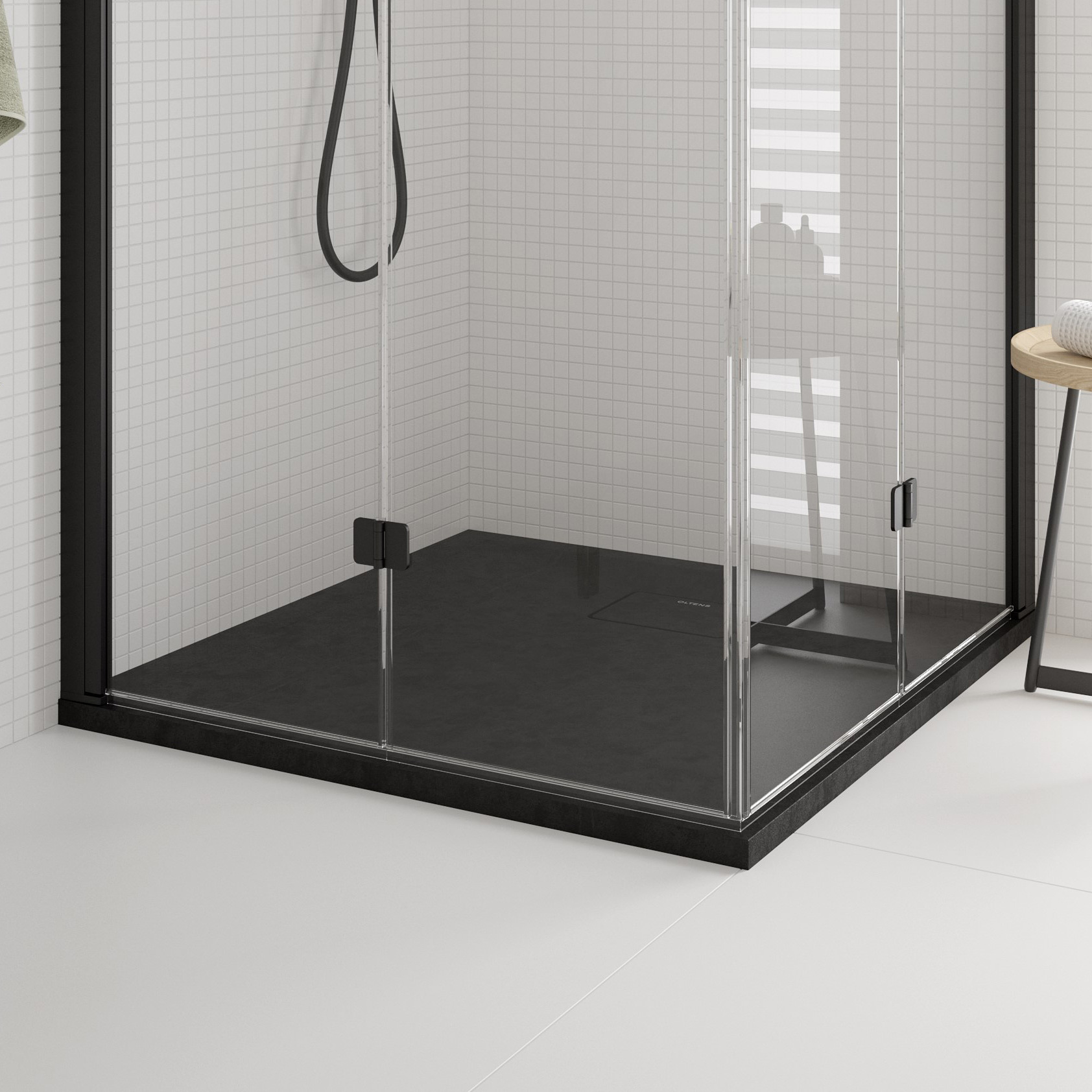 Oltens Bergytan brodzik 90x90 cm kwadratowy RockSurface czarny mat 17101300 - Wysyłka w 24h