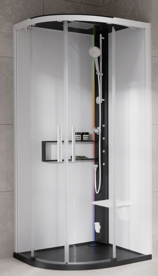 Novellini Glax 2 2.0 R kabina z hydromasażem 90x90 cm półokrągła parowa z brodzikiem czarna G22R90M5-1HU