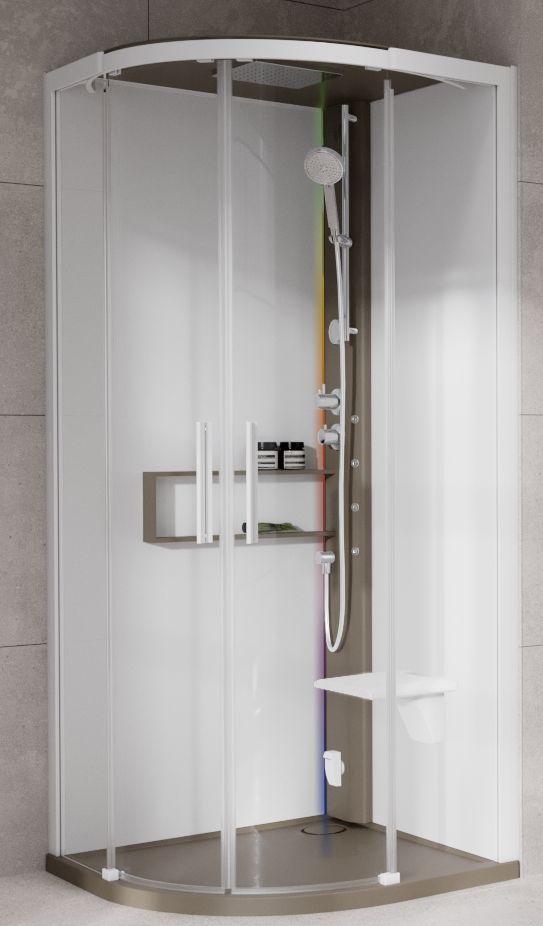 Novellini Glax 2 2.0 R kabina z hydromasażem 90x90 cm półokrągła parowa z brodzikiem corda G22R90T5-1TU