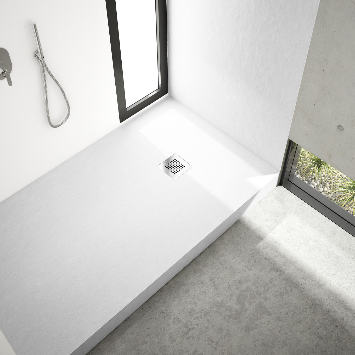 Schedpol New Horizons White Stone brodzik 90x90 cm kwadratowy biały 3.3301/B/ST-M2