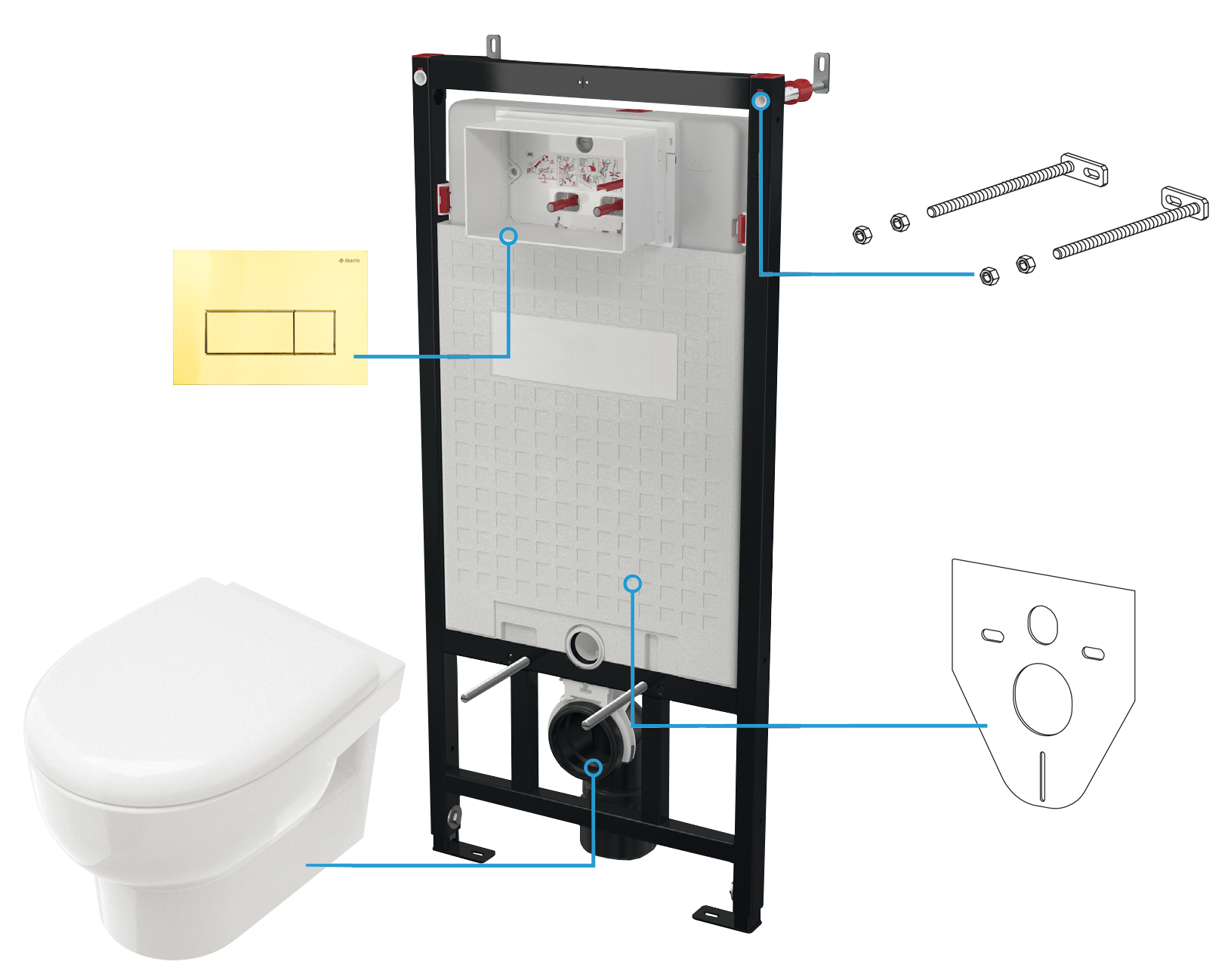 Deante Avis zestaw miska z deską i stelaż z przyciskiem CDAZ6ZPW - Wysyłka w 24h