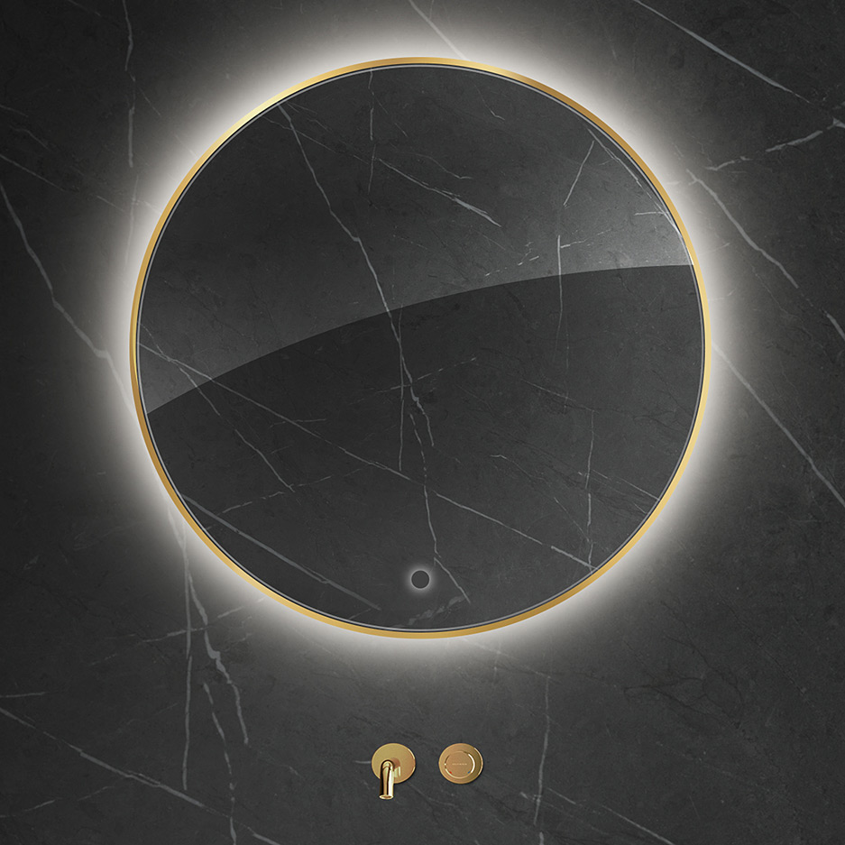 Oltens Nordlis lustro 80x80 cm okrągłe z oświetleniem od tyłu z matą grzewczą złoty 64109800 - Wysyłka w 24h