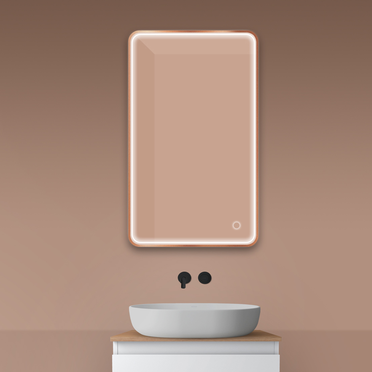 Oltens Nordlis lustro 60x100 cm prostokątne z oświetleniem z przodu z matą grzewczą miedź szczotkowana 64117610