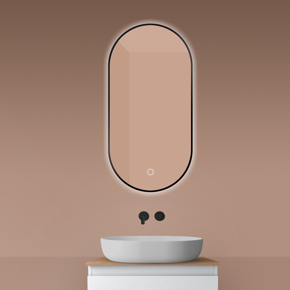 Oltens Nordlis lustro 50x100 cm owalne z oświetleniem od tyłu z matą grzewczą czarny 64129300 - Wysyłka w 24h