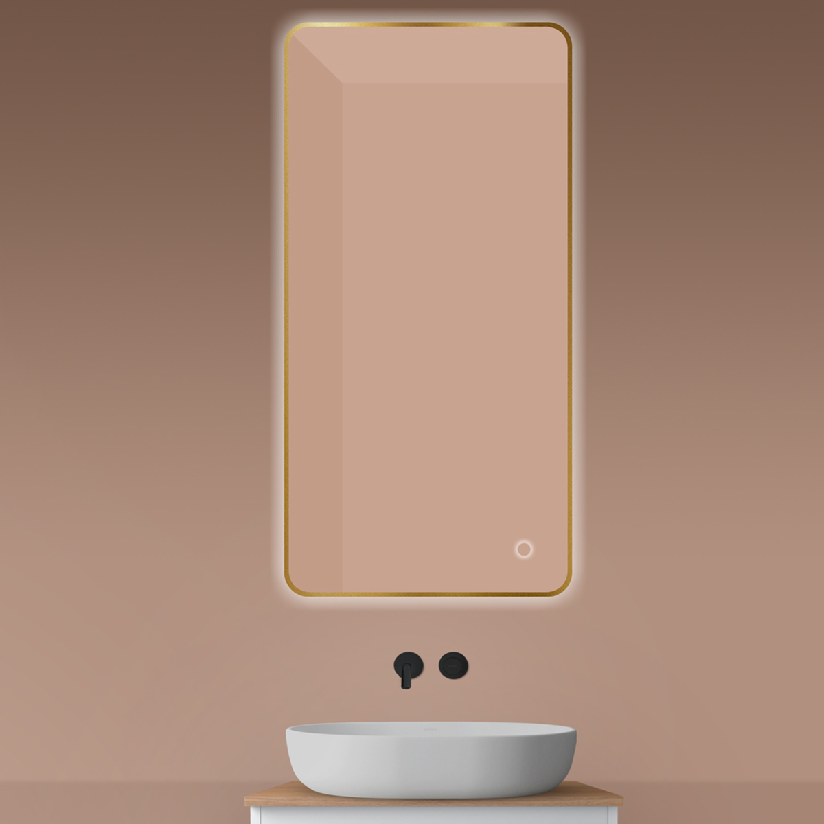 Oltens Nordlis lustro 60x120 cm prostokątne z oświetleniem od tyłu z matą grzewczą złoto szczotkowane 64121810 - Wysyłka w 24h