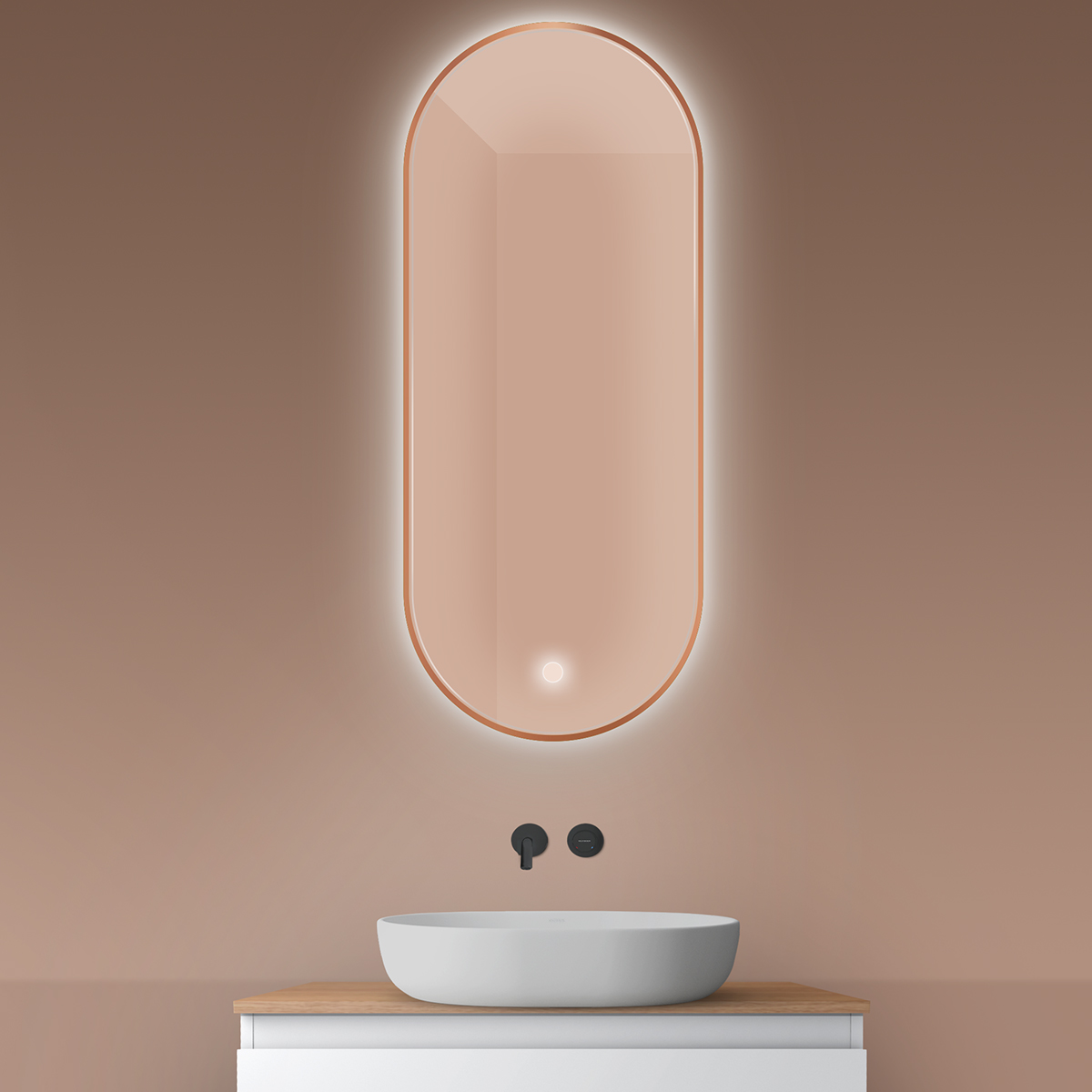 Oltens Nordlis lustro 50x120 cm owalne z oświetleniem od tyłu z matą grzewczą miedź szczotkowana 64114610