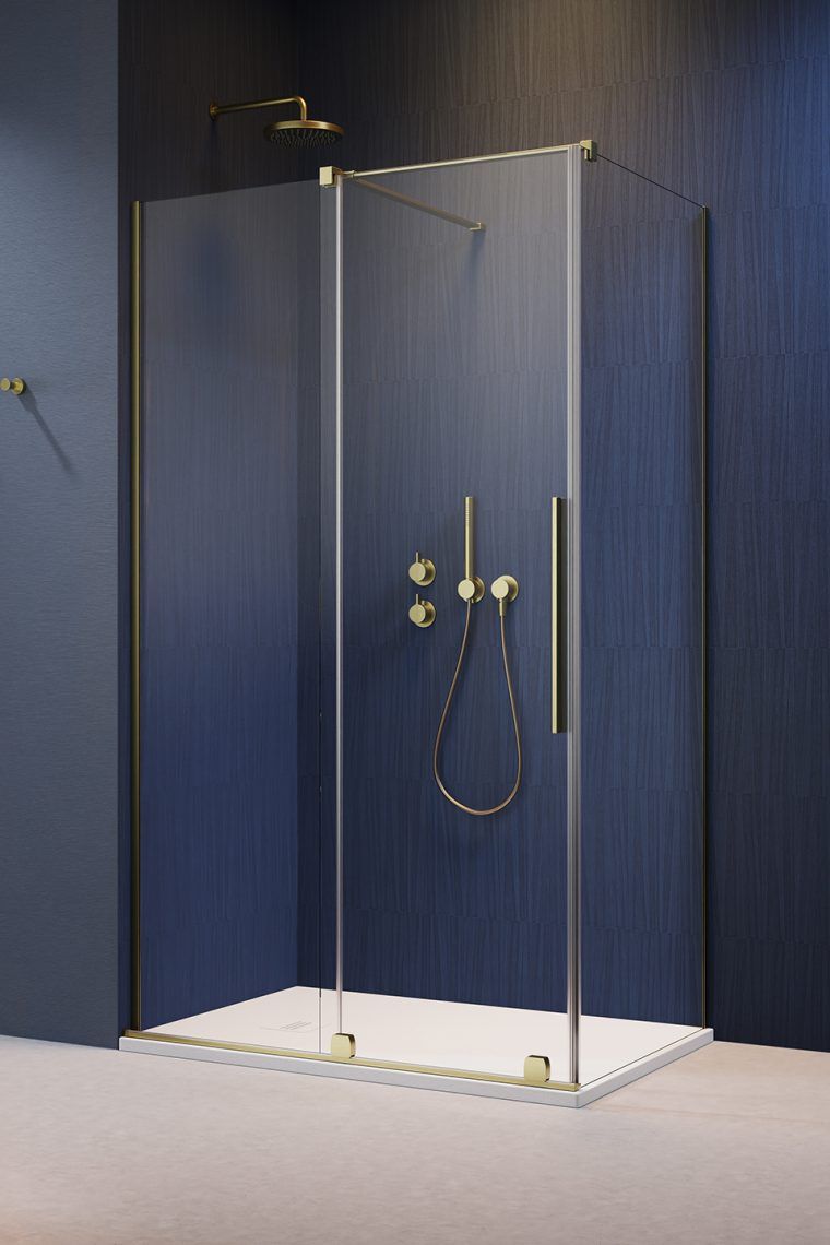 Radaway Furo KDJ drzwi prysznicowe 120 cm lewe złoty szczotkowany/szkło przezroczyste 10104622-99-01L/10110580-01-01