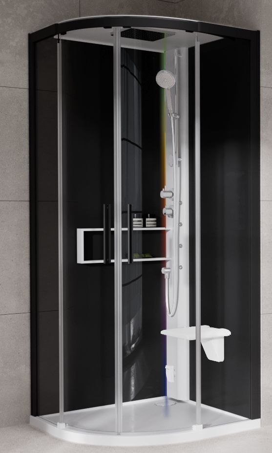 Novellini Glax 2 2.0 R kabina z hydromasażem 90x90 cm półokrągła parowa z brodzikiem biała G22R99T5-1UH