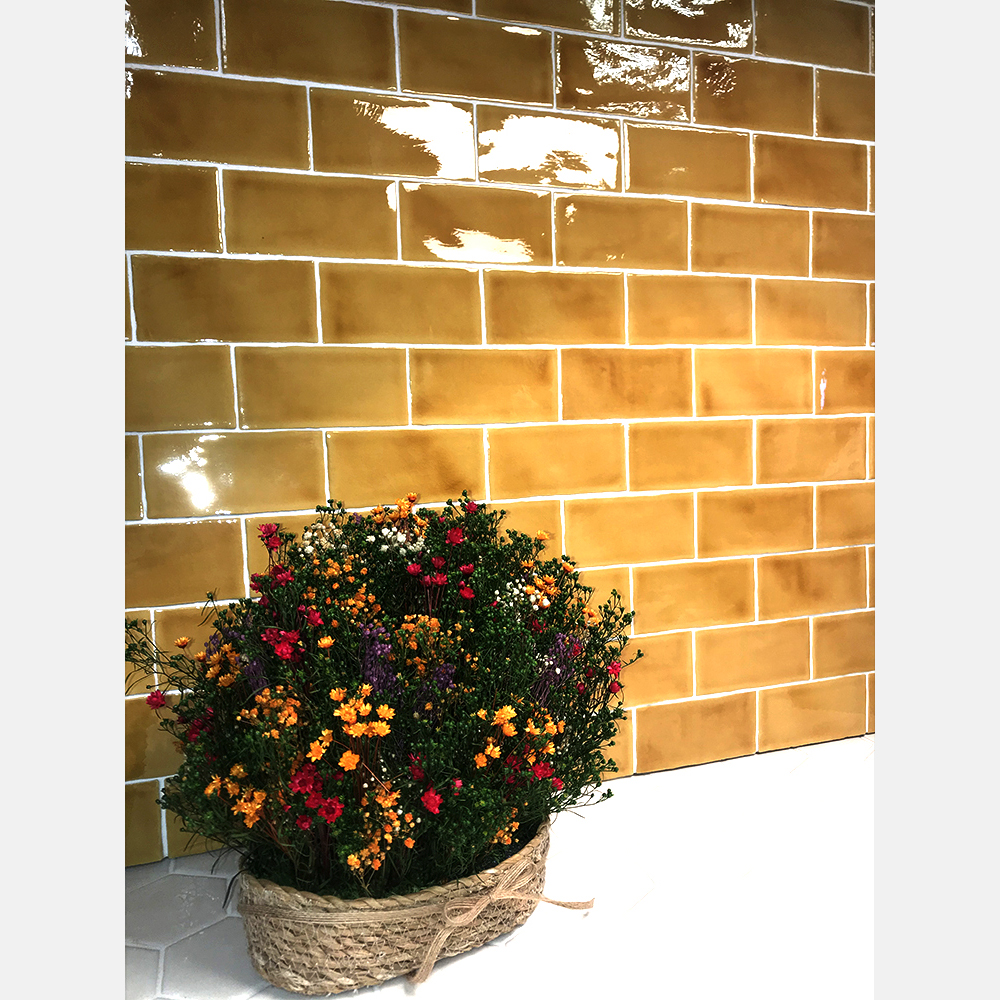 Amadis Seville Crackle Albero płytka cegiełka ścienna 13x6.5 cm żółta