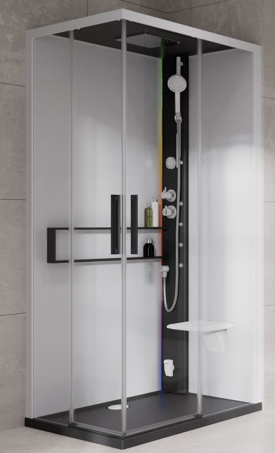 Novellini Glax 2 2.0 A kabina z hydromasażem 90x90 cm parowa z brodzikiem czarna G22A99T5-1HU