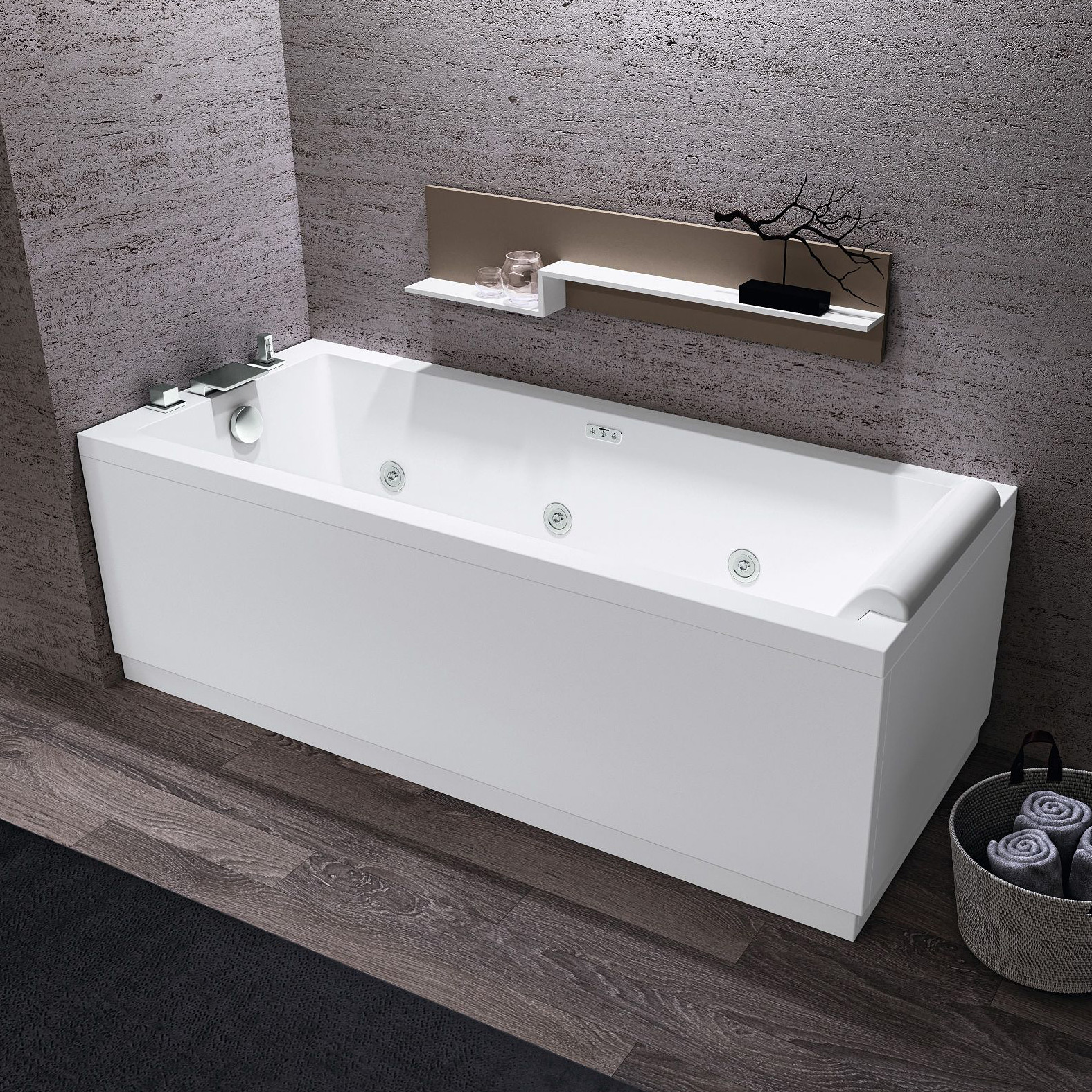 Novellini Calos 2.0 wanna prostokątna 150x70 cm z hydromasażem wodno-powietrznym Hydro Plus z kompletną obudową White/biała ...