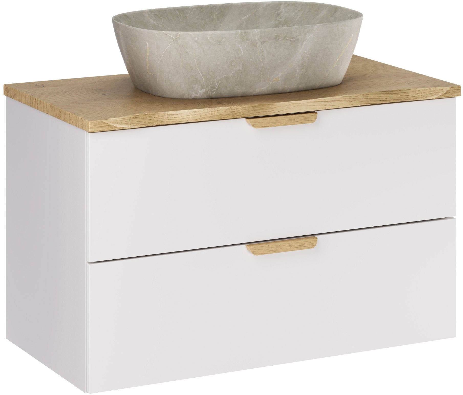 Zestaw Comad Aster White szafka 80 cm podumywalkowa wisząca z blatem 80 cm i umywalką biały/dąb SET-ASW B NAT CREMONA 80CM UN ANNA