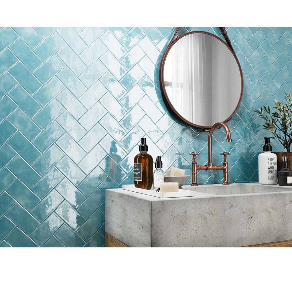 Amadis Seville Crackle Bahia płytka cegiełka ścienna 13x6.5 cm niebieska