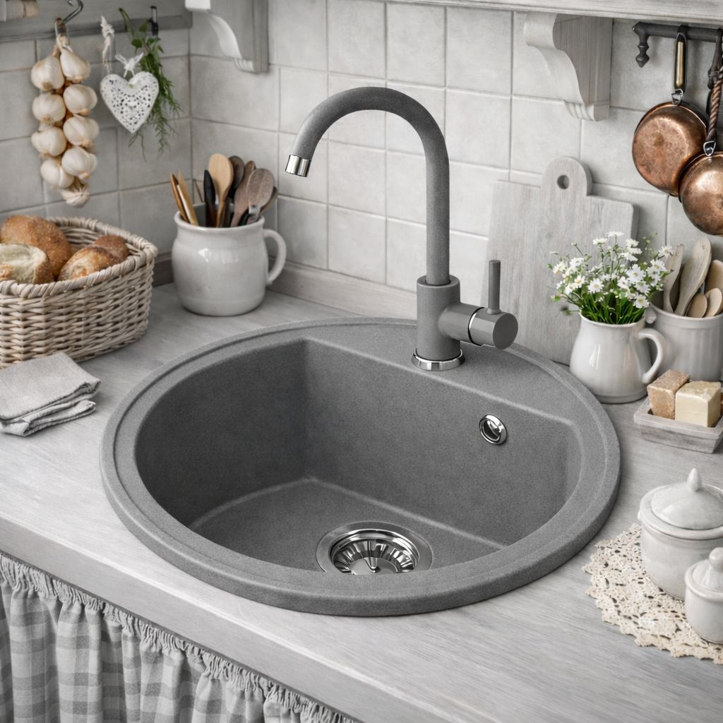 Ruvetti Ditto Ring zlewozmywak granitowy 51x51 cm szary 3001DR_GR_W