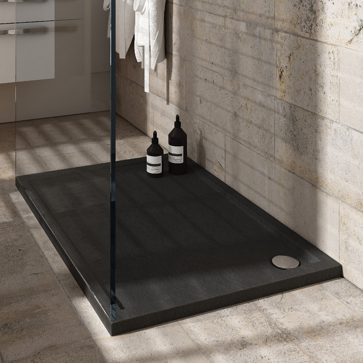 Schedpol Caspar New Black Stone brodzik 100x90 cm prostokątny czarny 3.2345/C/ST