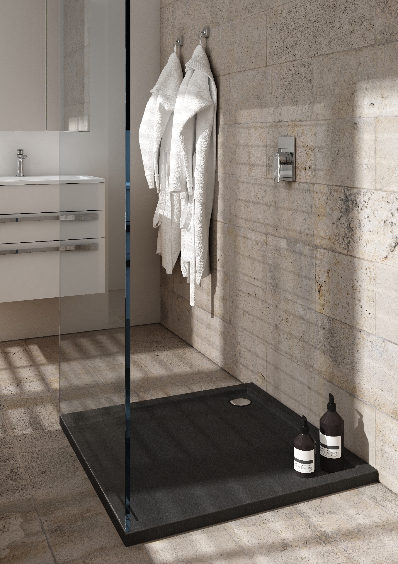 Schedpol Caspar New Black Stone brodzik 90 cm kwadratowy czarny 3.2331/C/ST