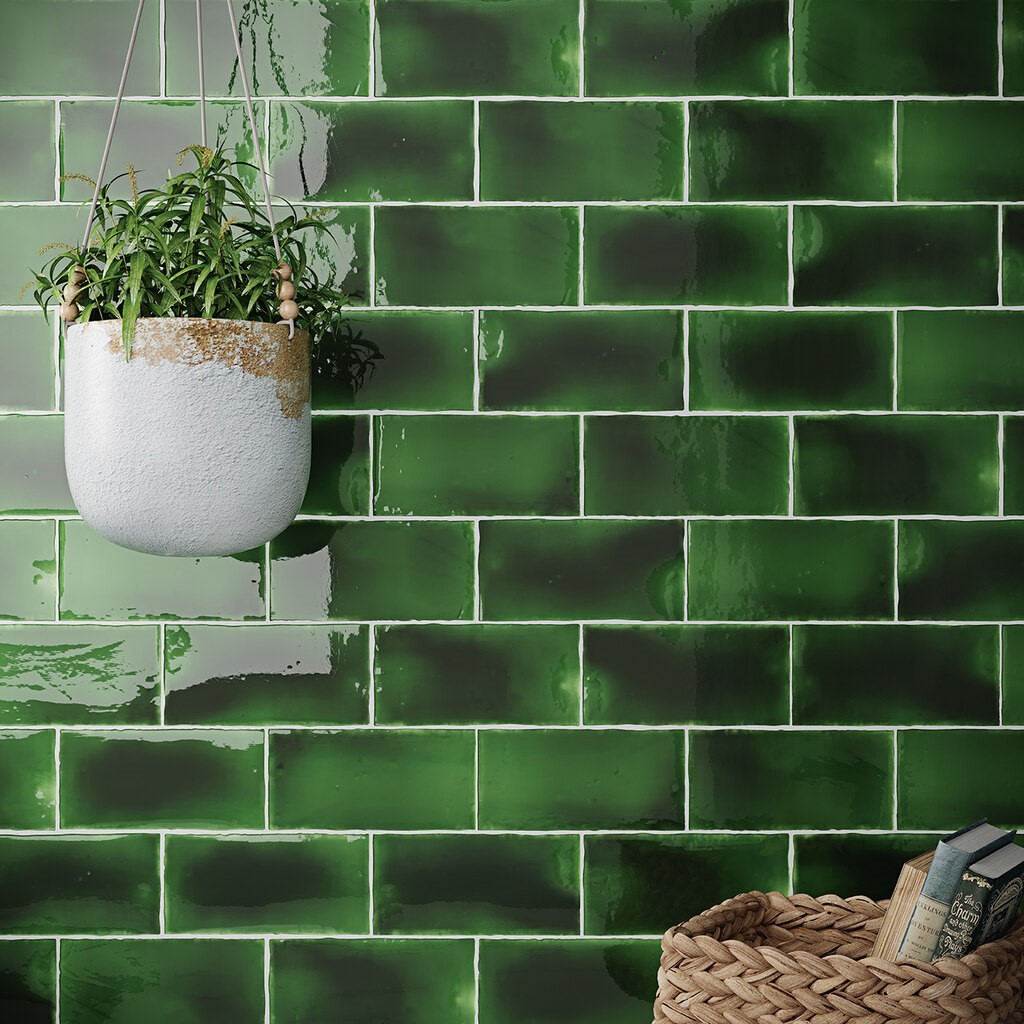 Amadis Seville Crackle Victoria płytka cegiełka ścienna 13x6.5 cm butelkowa zieleń