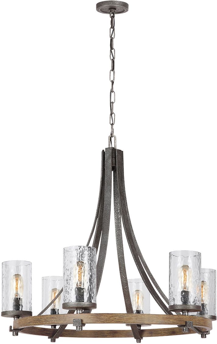 Quintiesse Angelo lampa wisząca 6x60 W ciemne żelazo/postarzane drewno dębowe QN-ANGELO6