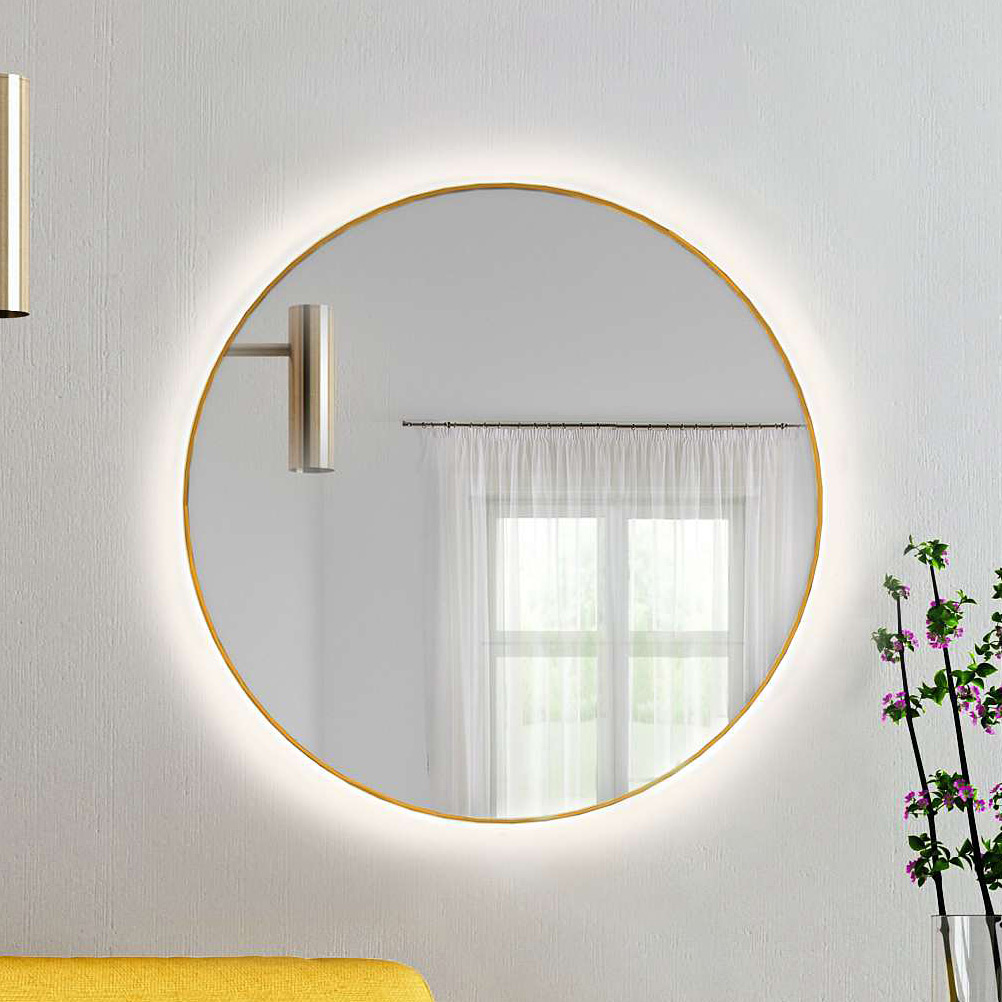 Baltica Design Bright lustro 60 cm okrągłe z oświetleniem LED złote barwa ciepła