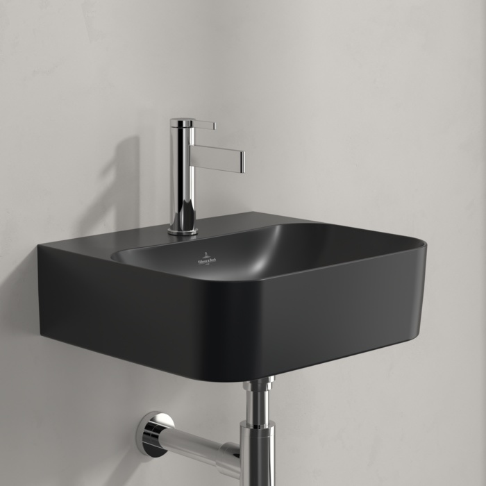 Villeroy & Boch Finion umywalka 43x39 cm prostokątna ścienna CeramicPlus Pure Black 436443R7