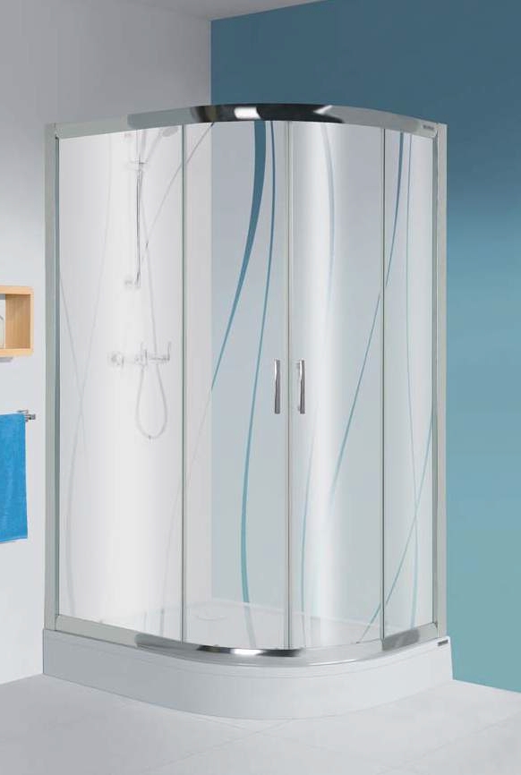 Sanplast TX kpl-L-KP4/TX5b-80x100 kabina prysznicowa 80x100 cm asymetryczna lewa z brodzikiem srebrny błyszczący/Sitodruk W15 ...