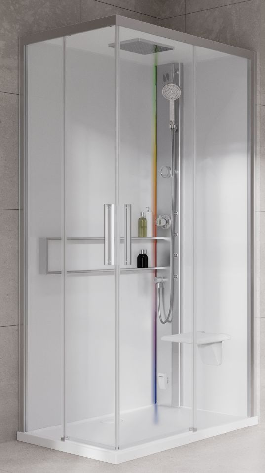 Novellini Glax 2 2.0 A kabina z hydromasażem 90x90 cm parowa z brodzikiem srebrna G22A90M5-1BB