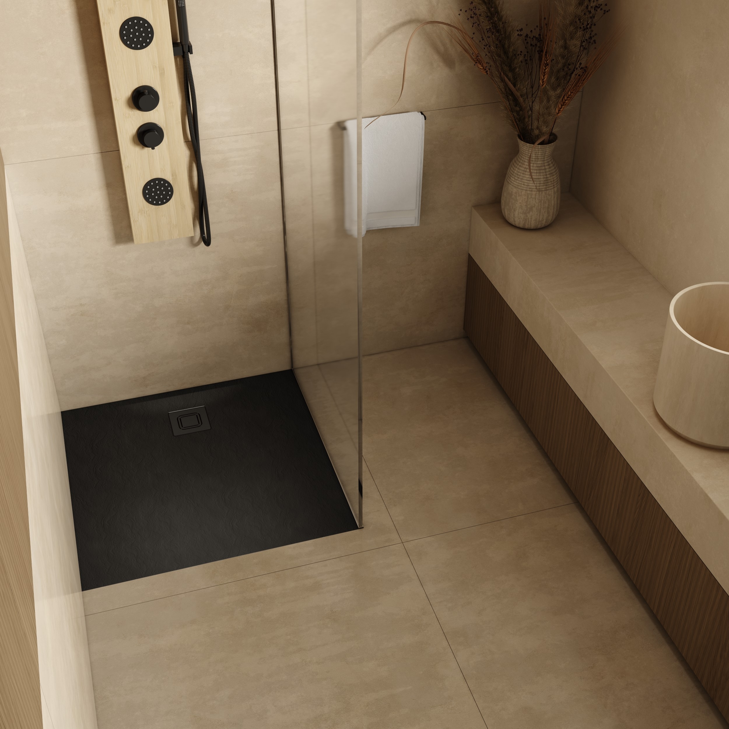 Schedpol Majestic Black Stone brodzik kwadratowy z syfonem 80x80 cm czarny 3.3500/C/ST-M6/C