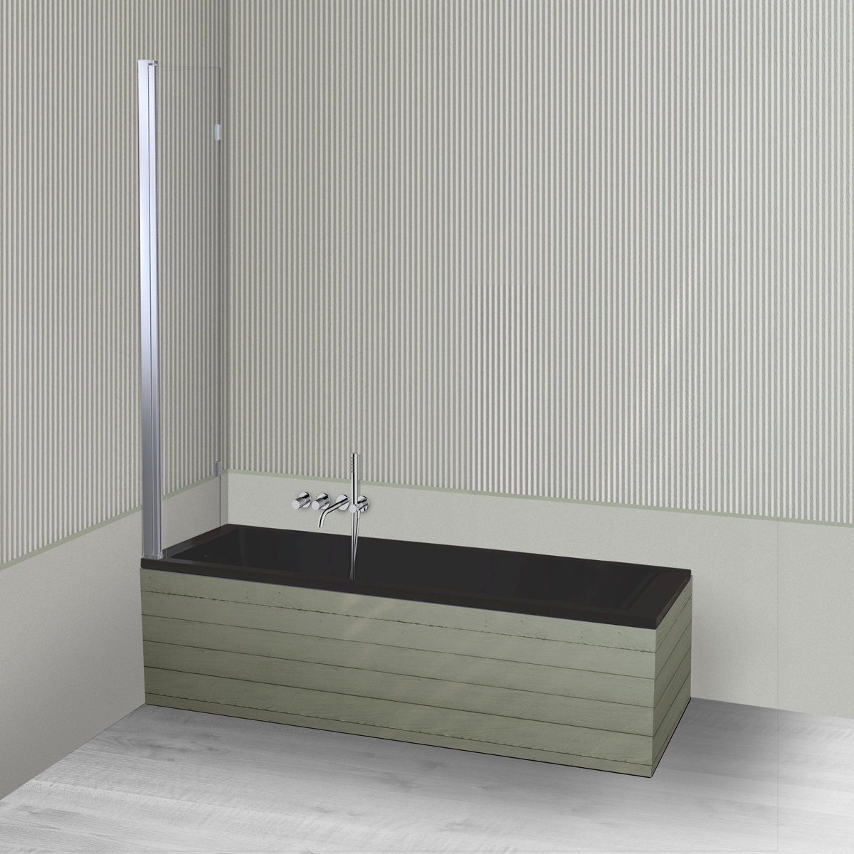 Oltens Langfoss Sela zestaw wanna prostokątna 170x70 cm akrylowa czarny mat z parawanem nawannowym 115 cm 2-częściowy chrom 18003300 - Wysyłka w 24h