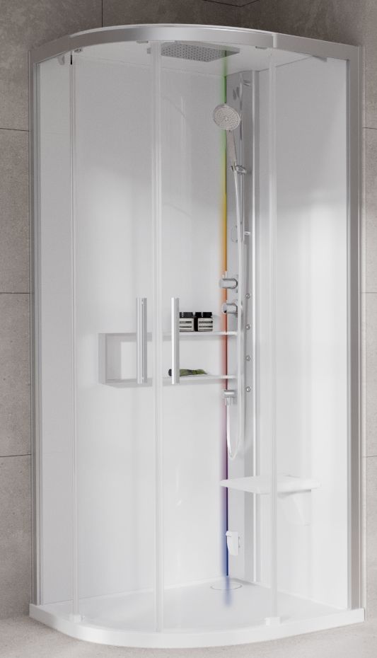 Novellini Glax 2 2.0 R kabina z hydromasażem 90x90 cm półokrągła parowa z brodzikiem srebrna G22R99T5-1BB