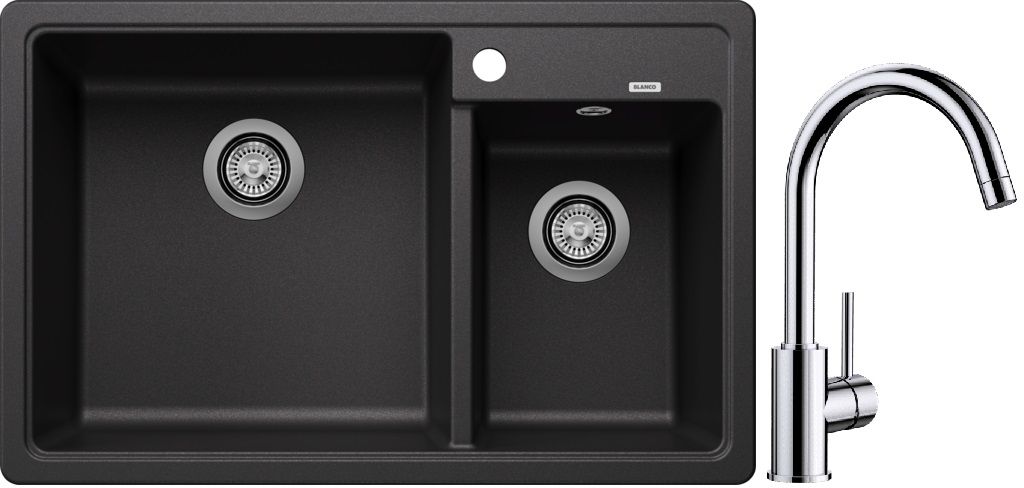 Blanco Legra 8 zlewozmywak 78x50 cm z Silgranit antracyt z Blanco Mida bateria kuchenna stojąca chrom (526224, 517742)