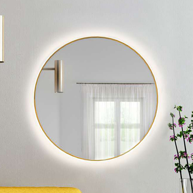 Baltica Design Bright lustro 90 cm okrągłe z oświetleniem LED złote barwa ciepła