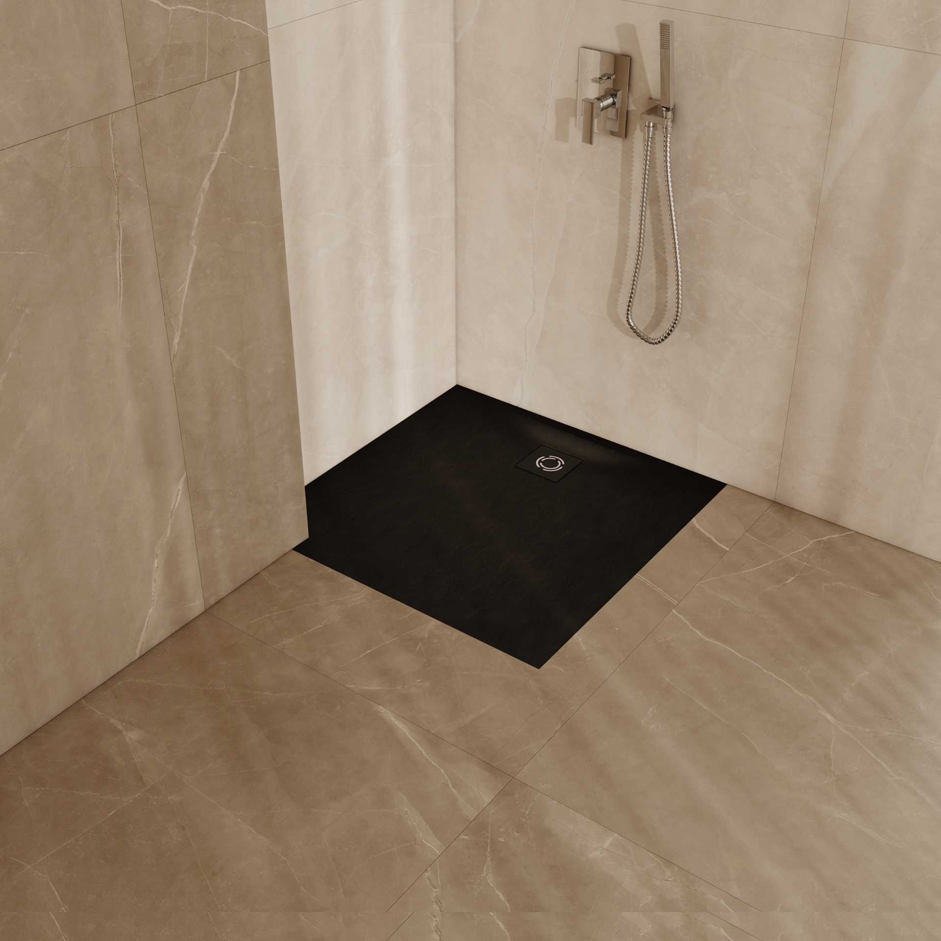 Schedline Magnific Black Stone brodzik kwadratowy z maskownicą 90x90 cm czarny 3SP.M1K-9090/C/ST-M9/C/ST