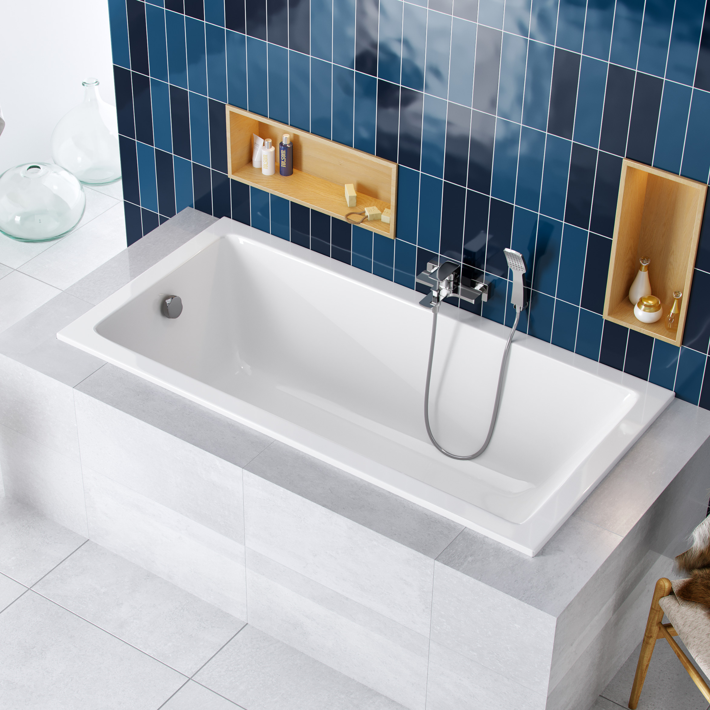 Excellent Wave wanna prostokątna Slim 139,5x70 cm biała WAEX.WAV14WHS