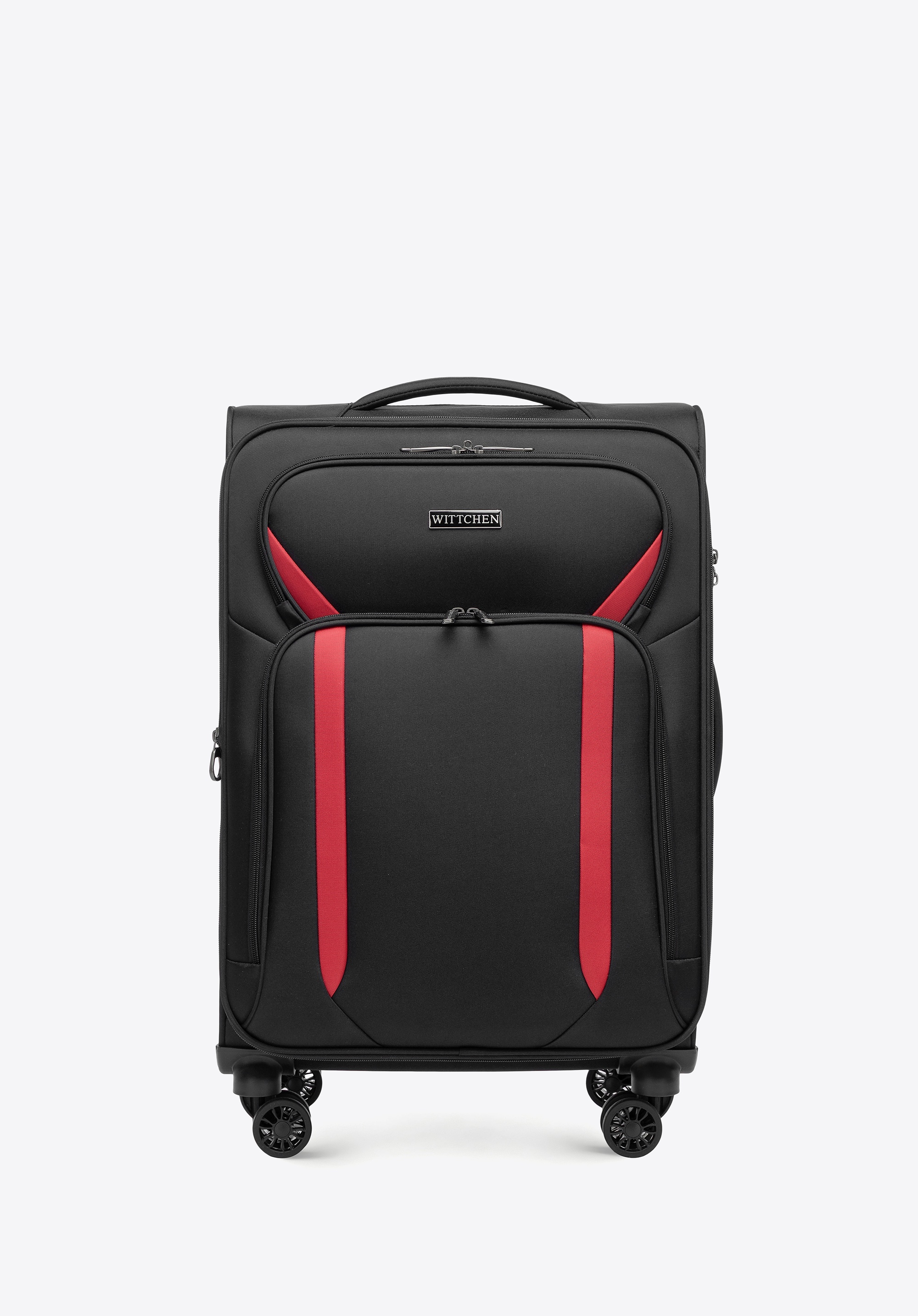 Średnia walizka miękka dwukolorowa czarno - czerwona